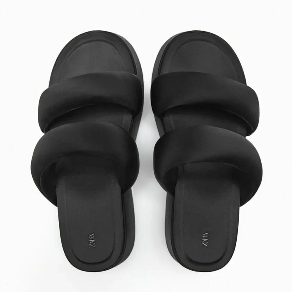 ZARA PADDED STRAP FLATFORM SANDALS  BLACK SIZE 8 | 1344/110